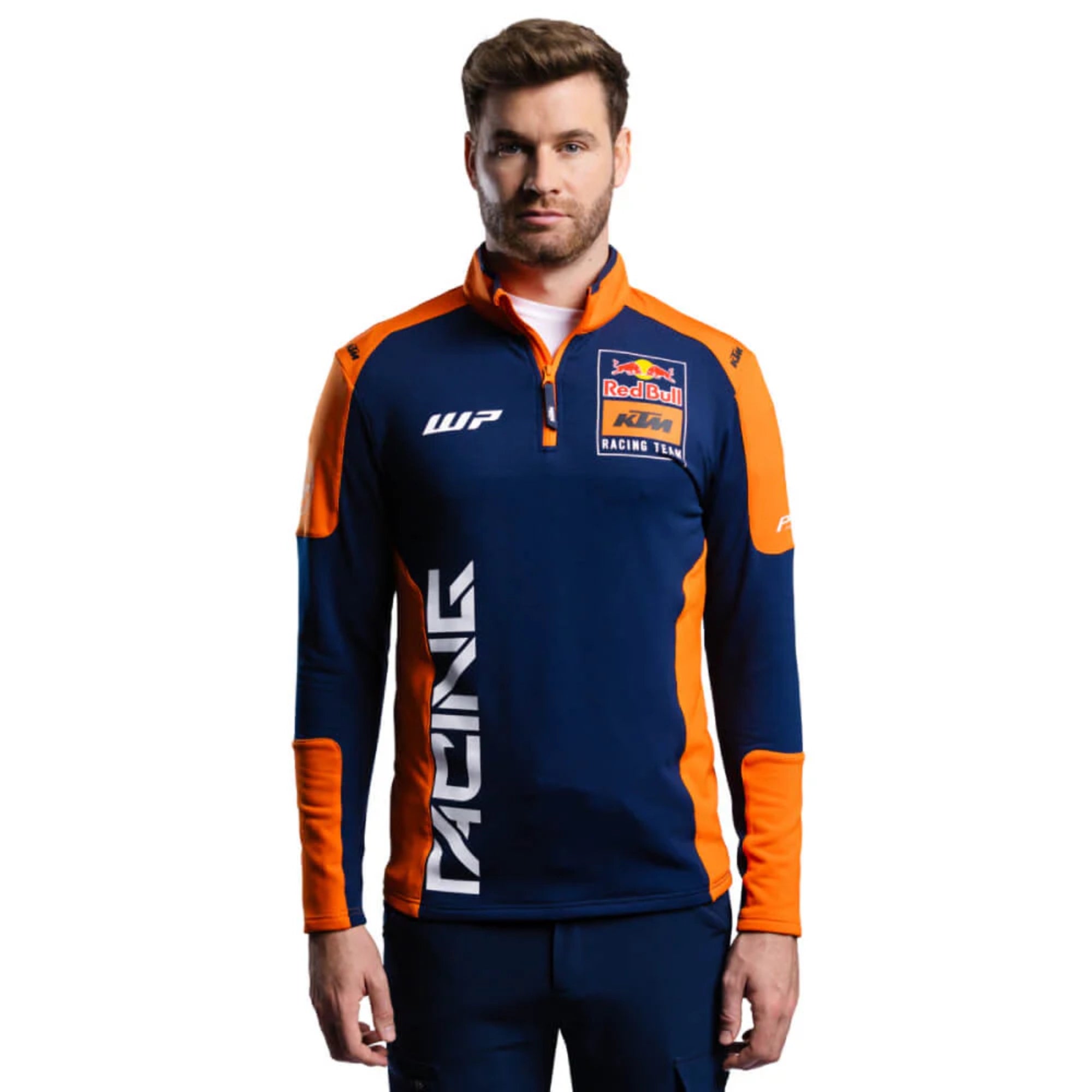 KTM Red Bull Replica Team Halfzip Sweater 2024 – Sweater Unisex Resmi KTM Racing, Navy & Orange